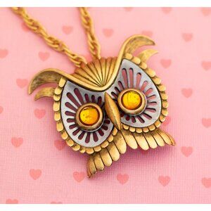 Vintage Art Deco Owl Gold Tone Pendant Necklace 21 Inch - X11